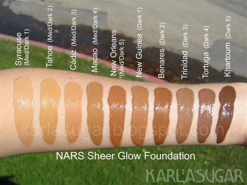 Nars Sheer Glow Colour Chart